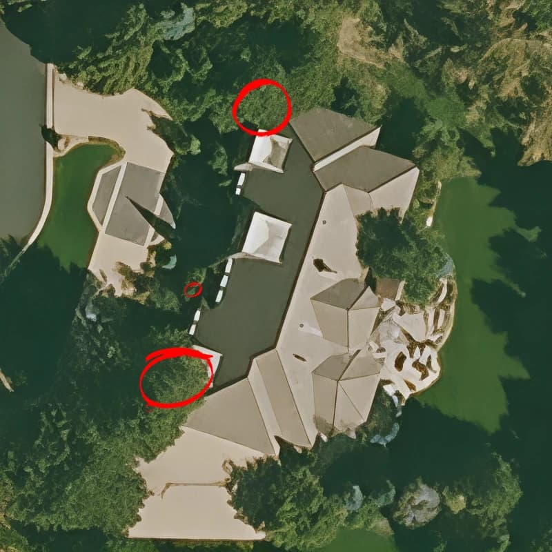 Aerial imagery of a roof with an overhanging tree.